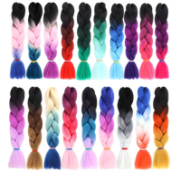 Vente en gros de cheveux synthétiques géants pré-étirés, tressés, dégradés tricolores, 165g, 24 pouces, à trame unique
