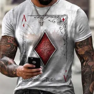 Free Shipping European and American Fashion T-shirts, New Poker Card Printing Men's T-shirt Tops