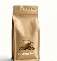 Sachet de café recyclable personnalisé avec logo, finition mate, fond carré, valve, fermeture éclair refermable, poignée longue, pour grains de café torréfiés