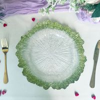Assiettes de présentation en plastique transparentes et durables en forme de fleur de 13 pouces pour décorations de mariage et de fête - Style moderne