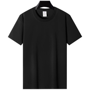 Promotional T-Shirt Black 240g Cotton Round Neck Short Sleeve Solid Color Leisure Wear - Product Image 1