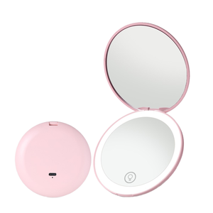 カスタムロゴポケットメイクアップミラーLEDライト小型二重拡大コンパクトバニティミラー折り畳み式ハンドヘルドデザイン箱入り包装 - Product Image 1