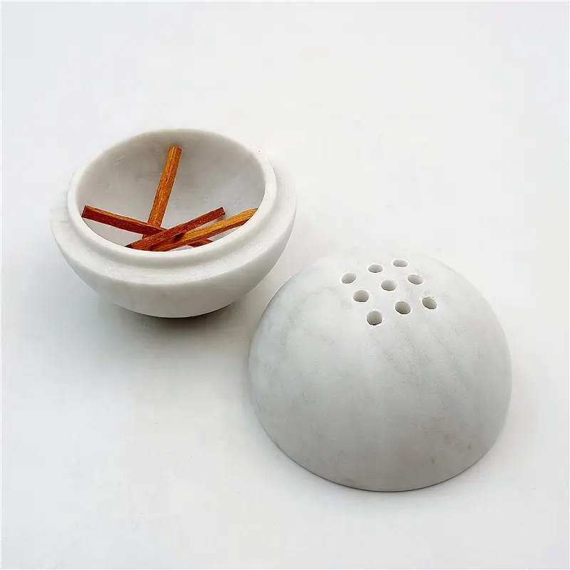 Witte Marmeren Kegel Wierookbrander Met Deksel Voor Meditatie Decor