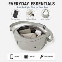 Tas Selempang Wanita Abu-abu Model Bulan Sabit Ergonomis Bahan Nilon dengan Kantong Tersembunyi, Ritsleting Lengkung, Organizer Interior, dan Tali Pengikat yang Dapat Disesuaikan