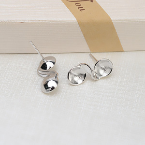 Pendientes de Plata S925 con Doble Cuentas para Mujer, Accesorios de Perlas Personalizables DIY, Componentes de Joyería con Base Vacía - Product Image 3