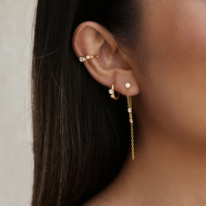 JD Juego de Pendientes 3 en 1 de Acero Inoxidable con Oro de 18K y Circonitas, con Diseño de Borla Delantera y Trasera, Lágrima y Huggie, de Clip, Hipoalergénicos, Joyería Fina para Regalo - Product Image 1