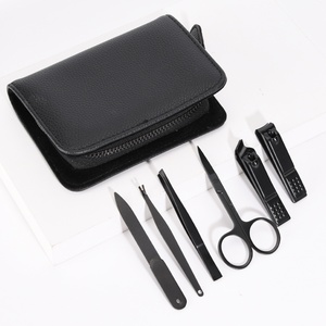 High Quality Black 6pcs Professional <strong>Men</strong> Pedicure <strong>Manicure</strong> <strong>Set</strong> With Pu Zipper Bag - Product Image 2