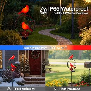Décorations solaires de jardin en forme de cardinal rouge, figurines à piquer, décorations commémoratives de Noël pour la cour, le patio, la véranda, le chemin, la pelouse - Product Image 5