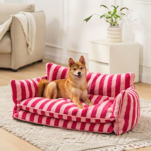 Luxuriöses, Trendiges und Gestreiftes Orthopädisches Hundesofa aus Doppellagigem Lammwollimitat, Festes Hundebett aus Plüschmaterial - Product Image 2