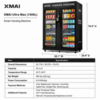 Máquina Expendedora Comercial con IA XMAI 1500L para Oficina, Gimnasio, Hotel, Refrigerios, Bebidas, Refrigerada, Servicio 24/7