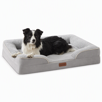 Coussin orthopédique pour animaux de compagnie en mousse à mémoire de forme à récupération lente, avec support articulaire, fausse fourrure pelucheuse, housse amovible, base antidérapante, vente en gros OEM, imperméable