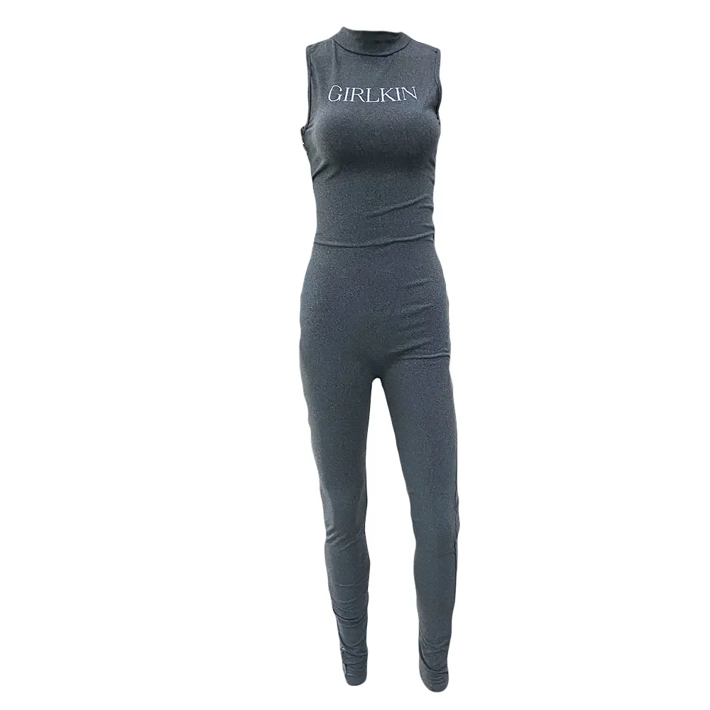 Tùy Chỉnh In Biểu Tượng Phụ Nữ Crew Cổ Không Tay Bodysuit Zip Lên Lại Một Mảnh Phòng Tập Thể Dục Mặc Mỏng Phù Hợp Với Yoga Giản Dị Jumpsuit