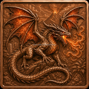 Barre de cuivre fin de 5 oz, personnalisée avec impression UV couleur, motif dragon, en forme de lingot carré, haute relief, créature mythique - Product Image 2