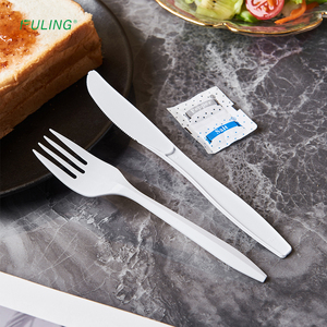 طقم أدوات مائدة بلاستيكية FULING متوسطة الوزن 2.5 جرام، أبيض، مخصص، بالجملة، يشمل ملعقة وشوكة للاستخدام مرة واحدة مع منديل - Product Image 3