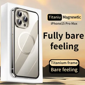 Carcasa de teléfono de aleación transparente de acero y titanio para iPhone 15 14 Pro Max 15 Plus HD cubierta protectora de carga inalámbrica magnética