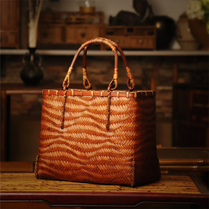 Bamboo Woven Handbag Women Casual Tote Durable General Use - Product Image 2
