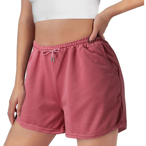 Shorts de sport pour femmes en tissu tricoté doux et respirant, à taille mi-haute, élastique, en Spandex/Polyester/Coton, écologique et à séchage rapide - Product Image 3