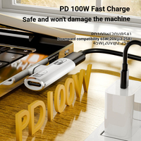 Adaptateur d'alimentation USB-C Type-C Hub 1 vers 2 pour musique/charge, charge rapide PD 100W, en alliage d'aluminium, compatible téléphones