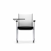 Chaise de conférence pliable avec accoudoir fixe, dossier respirant ajouré, tablette d'écriture et roulettes