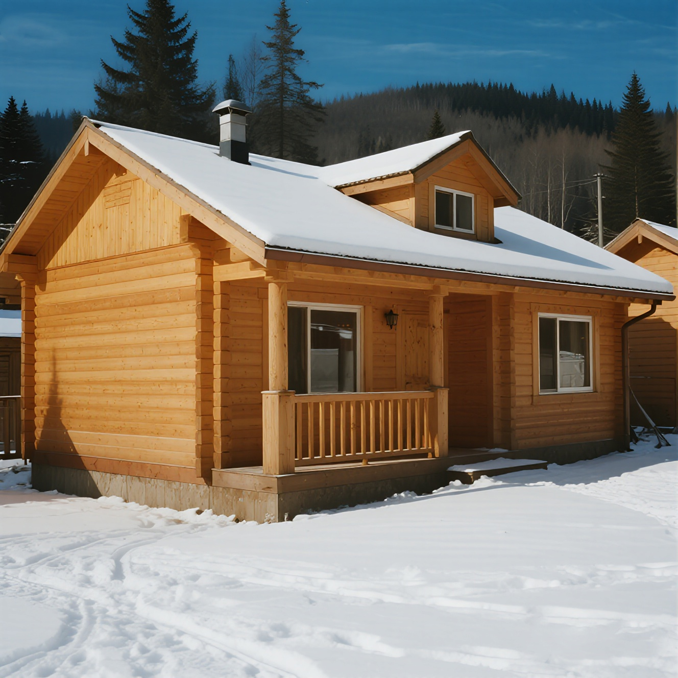 Winter-Log-Cabin-Wooden-House-