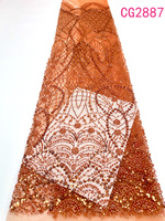 Tissu en dentelle de tulle brodé de fleurs, de perles et de sequins, maille européenne et américaine de luxe, vente en gros