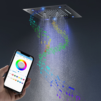 Ensemble de douche musical noir thermostatique 3 fonctions Pomme de douche pluie brume cascade téléphone Musique encastré au plafond