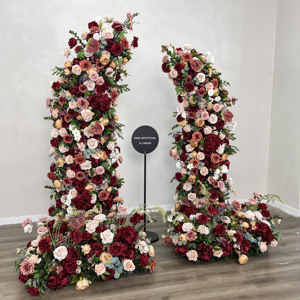 DKB usine nouveau design arc de fleurs sur la porte d'entrée luxe rouge profond soie rose arc fleurs artificielles - Product Image 3