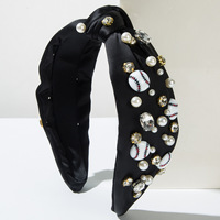 Diadema Deportiva con Perlas y Diamantes de Imitación para el Día del Partido de Béisbol, Banda para el Cabello de Tela con Nudo, Accesorios de Lujo para el Cabello con Cristales para Mujer