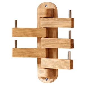 Adjustable Wooden <b>Wall</b> <b>Mounted</b> Coat Rack With Hooks Storage <b>Shelf</b> Nordic Style Rectangle Solid Wood 5 Layers Natural Color - Product Image 5