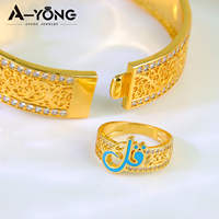 Parures de bijoux en émail bleu fin de style moyen-oriental, élégantes, style islamique, ensembles de bracelets en or 21 carats avec zircon pour femmes