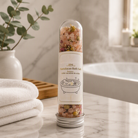 Sel de bain minéral de l'Himalaya pur, végétalien, naturel et biologique, personnalisable, avec pétales de rose et fleurs séchées, en tube, sel de bain de la Mer Morte