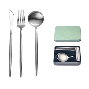 不锈钢Seel旅行餐具婚礼餐具便携式餐具套装口袋折叠刀叉和学生勺子套装