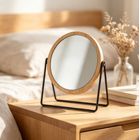 Loupe moderne faite à la main avec cadre en bois, miroir à angle réglable, support adapté pour la salle de bain et l'école