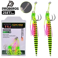 Hameçons doubles en acier au carbone pour appâts vivants, hameçons de jigging à dérive lente, haute résistance à la traction, pour la pêche en bateau en mer et en eau salée, 2 paires