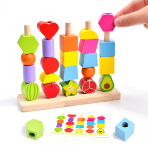 Hoye Artesanato Novo Blocos de miçangas de frutas em madeira empilháveis brinquedo educativo para crianças - Product Image 2