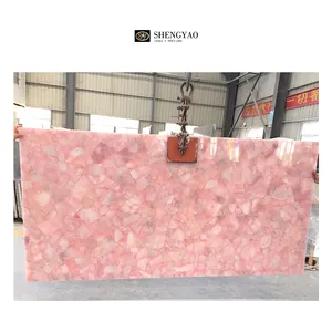 Natural Large Polished Rose Quartz Pink Crystal Slab For Wall Decoration/Countertop