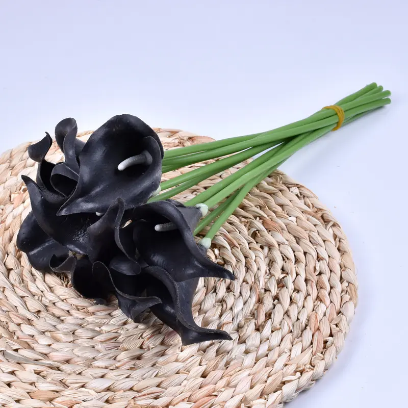 Wholesale artificial flowers decorative fake natural flowers pu black white calla lily artificial flowers for funeral