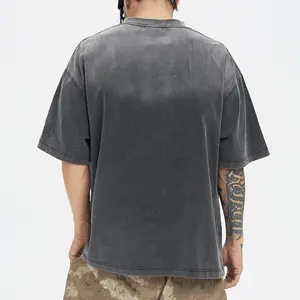 kundenspezifische herren-t-shirts rundhalsausschnitt schwergewicht unbedruckt t-shirts streetwear übergroße säuregewasser-waschen distressed-t-shirts für herren