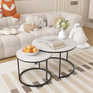 Modern <strong>Coffee</strong> <strong>Table</strong> Set 2 27.6inch <strong>Wood</strong> Marble Pattern Top Sturdy <strong>Metal</strong> Frame End/Side <strong>Tables</strong> Living Room Bedroom Balcony Home - Product Image 1