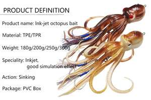 Fabrication en gros d'appâts lumineux pour la pêche au calmar Saltwarter 180g 200g 250g 300g, appâts pour la pêche au calmar, appâts souples pour la pêche au calmar - Product Image 4
