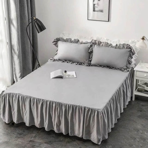 Ensemble de literie 4 pièces en microfibre douce et moelleuse, style vintage-élégant, avec jupe de <span class=keywords><strong>lit</strong></span> ornée à volants, <span class=keywords><strong>couvre</strong></span>-<span class=keywords><strong>lit</strong></span> et housse de couette, Tailles Queen et King - Product Image 6