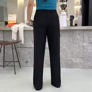 Pantalones anchos de talla grande para mujer N8607, de cintura alta, estilo coreano, color blanco roto y negro, informales, para adulto. - Product Image 4