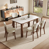 [Stock US] Ensemble de table à manger en pierre frittée de 63 pouces avec 4 ou 6 chaises rembourrées, livraison rapide depuis les États-Unis, MOQ 1
