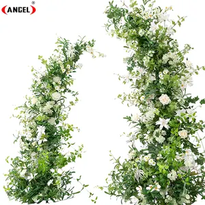 ดอกไม้ประดิษฐ์ดอกคาโมไมล์ดอกลิลลี่สีขาวสำหรับตกแต่งซุ้มตกแต่งฉากหลังงานแต่งงานฉากหลังแถวดอกไม้จำลอง