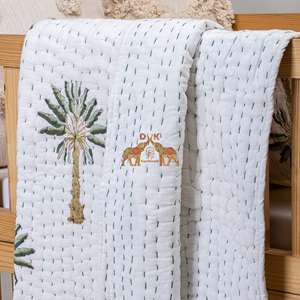 Colcha de Bebé Kantha de Alta Calidad, Último Modelo, Algodón con Estampado de Palmeras, Colcha de Bebé Hecha a Mano, Suave y Ligera - Product Image 4