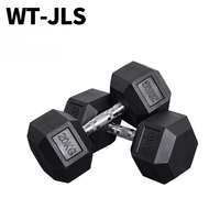 Set Dumbbell Hexagonal Berlapis Karet Lbs Custom Langsung dari Pabrik, Anti Selip, Gagang Krom, untuk Gym Komersial, Fitness, dan Olahraga, Tahan Lama