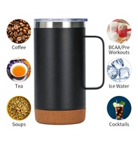 Tasse à café thermo isolée de 16 oz avec culbuteur à base de liège Gobelet à vide thermique en acier inoxydable à double paroi