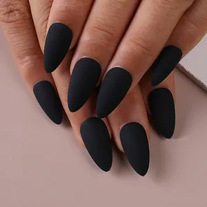 Short, solid-color nails in the shape of a drop of almonds false nails designs nails press on false