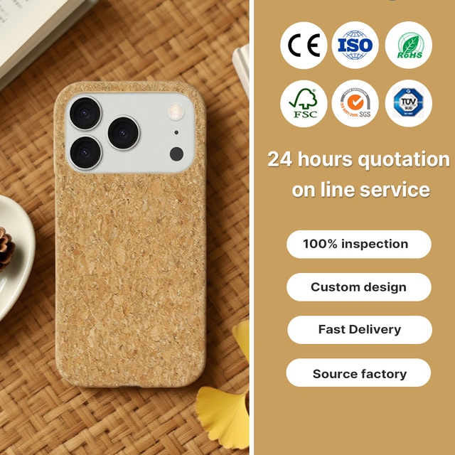 Customized Package Box Phone Cover for iPhone 17 Slim Cork Wood Biodegradable Phone Case