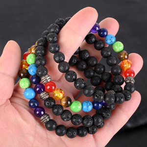Bracelet en pierre de lave naturelle, bijoux de mode de Noël, cadeau, cristal, 7 chakras - Product Image 2